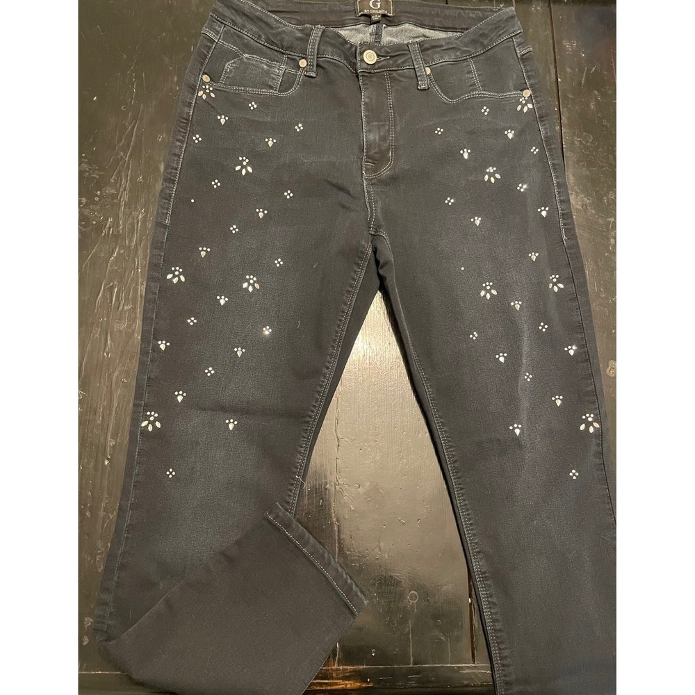 G by Giuliana Womens Black Rhinestone Embellished Skinny Jeans Size 6 High Rise